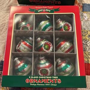 Christopher Radko Shiny Brite glass indent teardrop large Christmas Ornaments